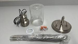 lot 80 image: Brushed Nickel Pendant Light Fixture Parts Set