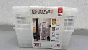 lot 91 image: Set of 4 IRIS USA Buckle Up Plastic Storage Boxes 12.9 QT