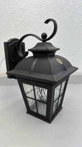lot 97 image: Outdoor Wall Mount Lantern Light Fixture with Seeded Glass Panels