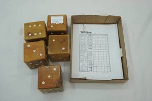 lot 56 image: Wooden Dice Yahtzee Game