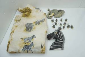lot 71 image: Elephant & Zebra Bathroom Decor & Shower Curtain & Hooks