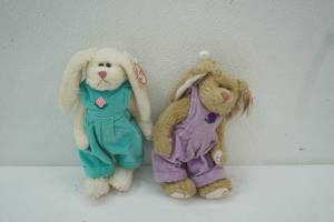 lot 74 image: TY Stuffed Bunnies. The Attic Treasures Collection-Ive & Iris
