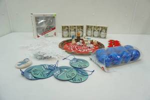 lot 88 image: Christmas Ornaments and Metal Serving Tray
