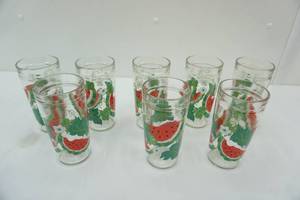 lot 156 image: 8ct Vintage Anchor Hocking Watermelon Jelly Jar Drinking Glasses
