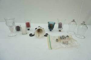 lot 163 image: Votive Candle Holders, Decorative Wall Hanging Bell, and Candles
