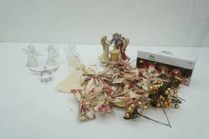 lot 169 image: Christmas Decor Ceramic & Glass Angels, Train Water Globe Set