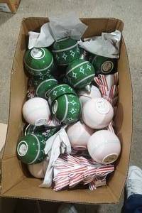 lot 271 image: NEW Ceramic Containers (pink and dark green ornament balls) & decorative trees