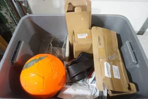 lot 281 image: NEW Christmas Decor, Soccer Ball, Rolling Grill Basket, Bicycle Inner Tube, Easter Tree and more