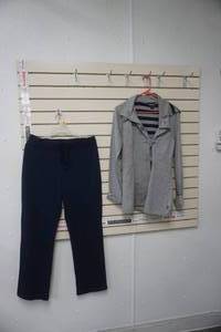 lot 309 image: Womens Outfit- Blue Pants Size M, Grey Jacket Size L