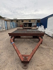 lot 56 image: Heavy-duty Industrial or Farm flatbed Trailer. Steel grating platform 95 w x 120 d