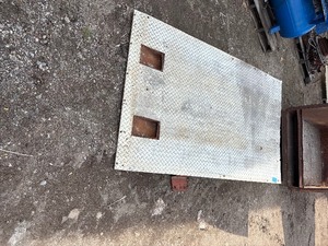 lot 45 image: Forklift or Loading Ramp with diamond plate steel surface.  L 79 x H 19 x W 48