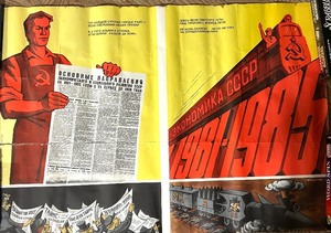 lot 206 image: Early 1980s Soviet Propaganda Poster USSR Economic Plan 1981-1985 and Map