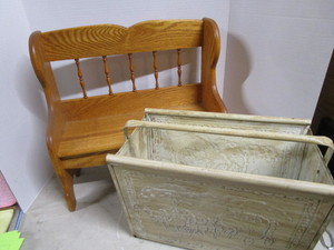 lot 61 image: Oak Bench, Magazine Rack