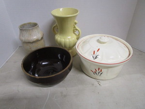 lot 65 image: Pottery Vase, Bowls, Casserole