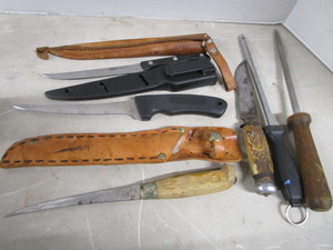 lot 104 image: Filet Knives, Steel, Stag Handled Hunting Knife
