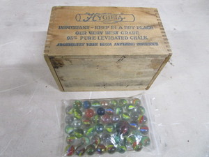 lot 82 image: Wooden Chalk Box, Marbles