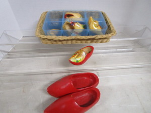 lot 98 image: Basket, Wooden Shoes