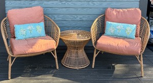D - 3-Piece Faux Bamboo Patio Set with 2 Armchairs and Round Table