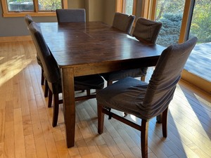 lot 9 image: K - Dining Table with 6 Chairs and 18-Inch Leaf Extension