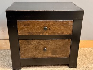 lot 13B image: UP - Two-Drawer Black and Wood Nightstand