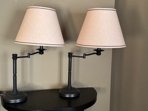 lot 16 image: ULMBR - Pair of Adjustable Desk Lamps with Shades