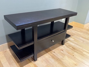 lot 19 image: FLR - Modern Black Wood Console Table with Shelves and Drawer