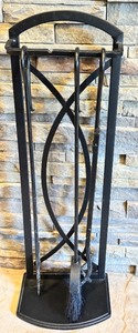 lot 26 image: LR - Black Metal Fireplace Tool Set with Stand, 28 Inch