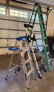 lot 41 image: G - Group of 3 Step Ladders - Keller, Cosco, and Fiberglass Ladder