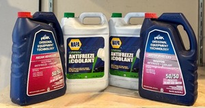 lot 45 image: G - Lot of 4 Full Gallons Antifreeze Coolant Peak RedPink and NAPA Green