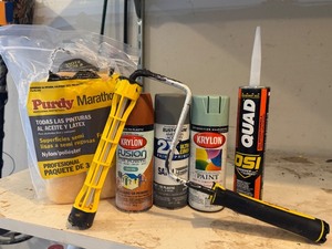 lot 56 image: G - Group of Painting Supplies with Spray Paint and Rollers