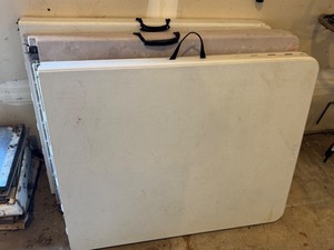 lot 57 image: G - Set of 3 Folding Plastic Tables with Handles