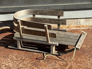 lot 75 image: G - Vintage Wooden Childs Sled with Curved Backrest