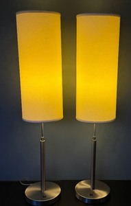 lot 79 image: ML - Pair of 39 Inch Modern Cylinder Table Lamps with Brushed Metal Base