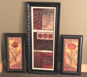 lot 85 image: ULMBR - Set of 3 Framed Wall Art Pieces Including Floral Prints and Abstract