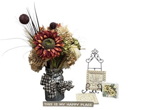 lot 103 image: LR - Assorted Home Decor with Artificial Floral Arrangement and Decorative Tiles