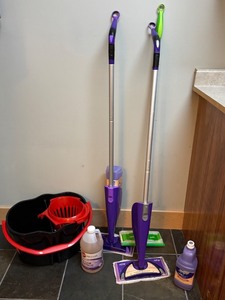lot 106 image: LNDRY - Lot of 2 Swiffer WetJet Mops with Buckets and Cleaning Solutions