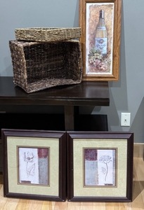 lot 110 image: LR - Assorted Home Decor with Framed Art and Woven Baskets