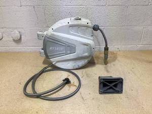 lot 408 image: Ayleid Retractable Garden Hose Reel,58 in x 100 FT Wall Mounted Hose Reel