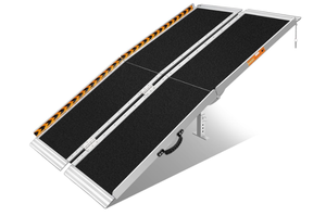 lot 100 image: 5 Feet Portable Wheelchair Ramp, Non-Skid Aluminum Handicap Ramps with Handle, Folding Threshold Wheel Chair Ramp for Home Steps, Stairs, Entry, Threshold, Doorways, Scooter, 800LBS Capacity
