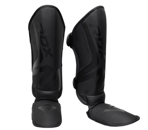 lot 120 image: RDX Shin Guards for Muay Thai, Maya Hide Leather Instep Leg Protector Foam Pads, Black, Large