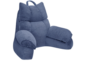 lot 122 image: RRPAHWTV Reading Pillow for Bed with High Arm Rests,Back Support Pillow for Sitting Up in Bed with Shredded Memory Foam for Reading, TV, Gaming or Relaxing on Floor Dark Blue