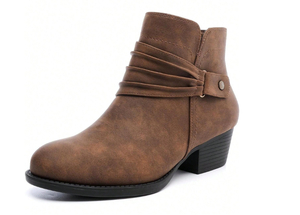 lot 128 image: Luoika Womens Wide Width Ankle Boots - Black Brown Short Boots Block Low Heel Side Zipper Booties Size 8