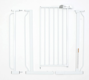 lot 134 image: Regalo Easy Step Extra Tall Walk Thru Baby Gate, Includes 4-Inch Extension, and 4 Pack of Wall Cups and Mounting Kit, White 91.55 cm x 73.66-92.71 cm