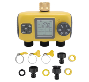 lot 140 image: Water Timer for Garden Hose, 3 Zone Smart Timing Auto Irrigation Controller with Brass Inlet, Rain Delay, Battery Powered Sprinkler Timer for Lawn Yard Garden