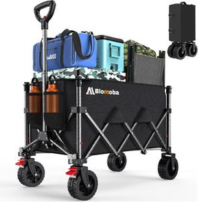 lot 165 image: Blomoba Collapsible Wagon with Wheels, Wagons Carts Foldable Wagon Cart with Flexible Handle, Lightweight Portable Folding Utility Grocery Shopping Cart for Grocery Sports Garden Camping