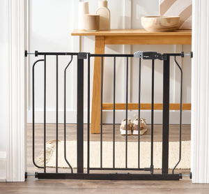 lot 169 image: Regalo Easy Step 38.5-Inch Wide Walk Thru Baby Gate, Includes 6-Inch Extension Kit, Pressure Mount Kit, Wall Cups, Black