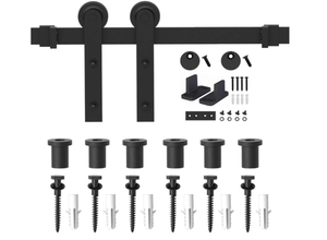 lot 209 image: WINSOON 9FT Barn Door Hardware Kit Single Sliding Door Hardware - Heavy Duty Black Barn Door Track Kit - Carbon Steel Sliding Barn Door Rail - I-Shape Easy to Install for 59 Closet Panel(No Door)