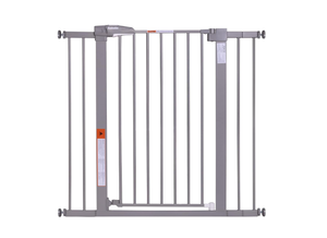 lot 213 image: BABELIO 36-Inch Tall Baby Gate, 26-40 Wide Auto-Close Pet Gate, Easy Install and No-Drilling, Pressure Mounted with Wall Protectors and Extension Kits, Gray