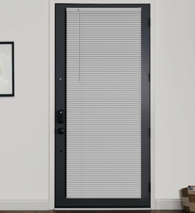 lot 268 image: LazBlinds 1 Vinyl Mini Blinds for Doors, Cordless French Door Blinds for Privacy, Light Filtering Privacy Horizontal Shades for Front Door Patio Sidelight Glass Door, 28 W x 72 H, Grey