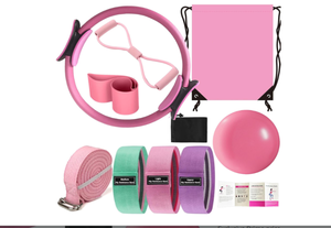 lot 299 image: Pilates Essentials Kit for Women - Better Yoga Pilates Kit for Home Workouts with Pilates Ring and Ball Set, Booty Bands, Figure 8 Resistance Band, Yoga Bands for Stretching